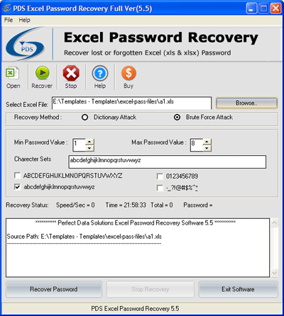 recover excel file password